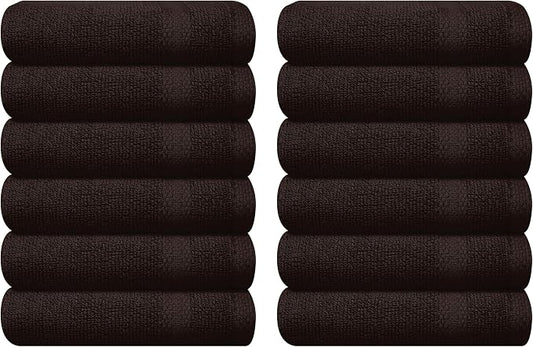 GLAMBURG Ultra Soft 12-piece Washcloths Set 13x13-100% Ringspun Cotton - Durable & Highly Absorbent Face Towels - Ideal for use in Bathroom, Kitchen, Gym, Spa & General Cleaning - Chocolate Brown