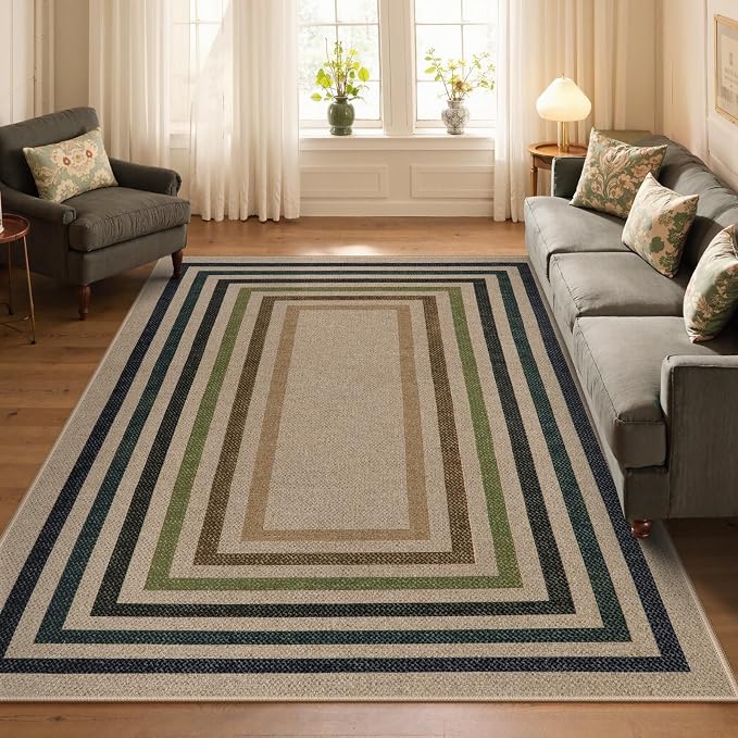 Lahome Enfys Modern Geometric Easy Jute Rug, Washable 5x7 Indoor Outdoor Rugs Farmhouse Large Dining Room Bedroom Carpet, Contemporary Non Slip Natural Throw Mat for Backyard Office RV