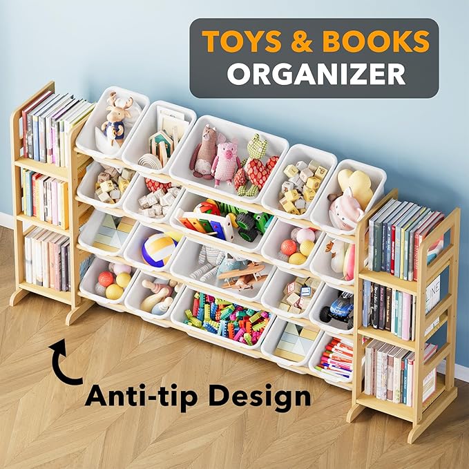 SpaceAid Toy Storage Organizer with 6 Shelves and 20 Bins, Toy Organizers Storage Bookshelf, Kids Bin Shelf Toys Box Bookcase for Bedroom Playroom Organization Room Decor, White