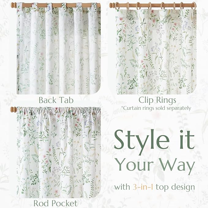 jinchan Floral Linen Blend Curtains for Living Room 96 Inch Length French Country Farmhouse Printed Curtains Sage Green on White Rod Pocket Back Tab Light Filtering Window Drapes 2 Panels
