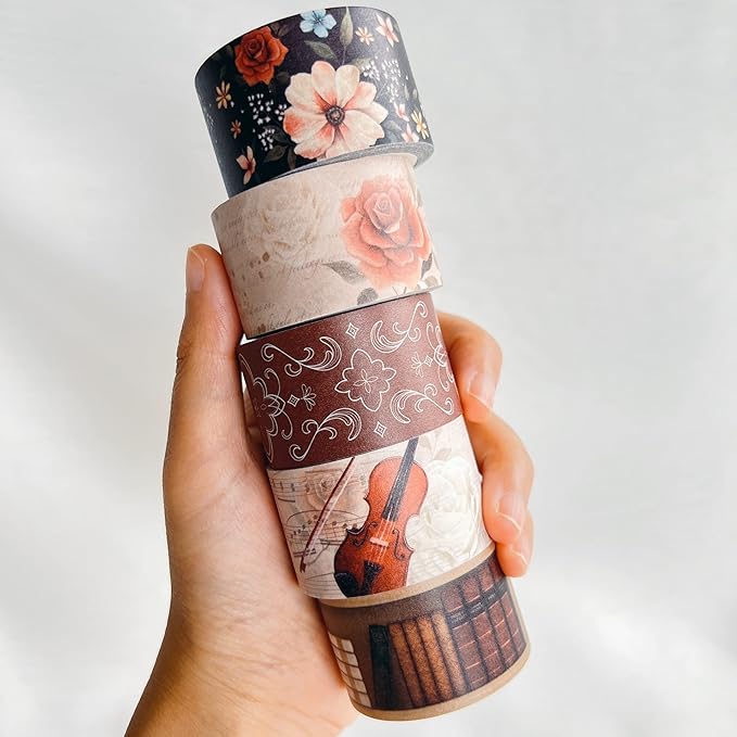 WT Academia Washi Tape Set, 5 Rolls, Original Designs, Vintage Floral Decorative Masking Tape, DIY Crafts, Bullet Journals, Planners, Scrapbooking, Journals Gifts, Adhesive Wrapping Tape, Paper Tape