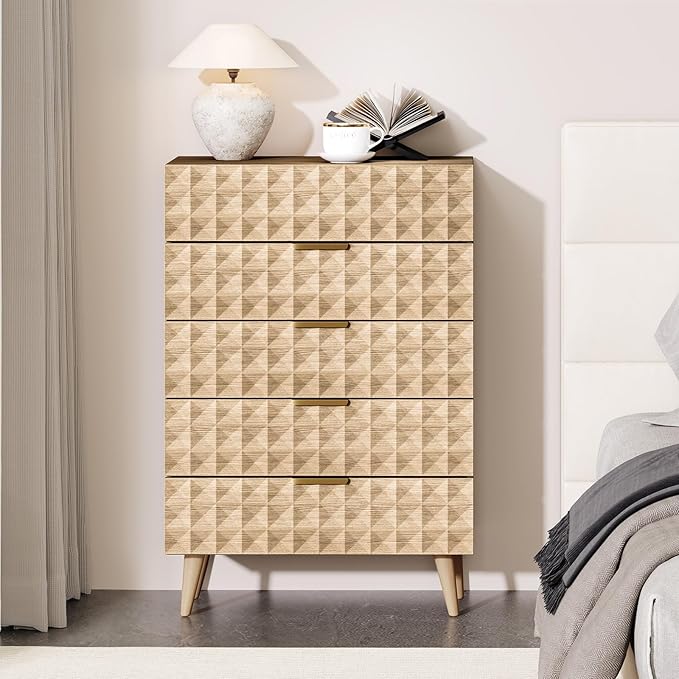 48" Tall Dresser,Chest of Drawers,5 Drawers Dresser for Bedroom,Clothes Storage with Diamond-Shaped