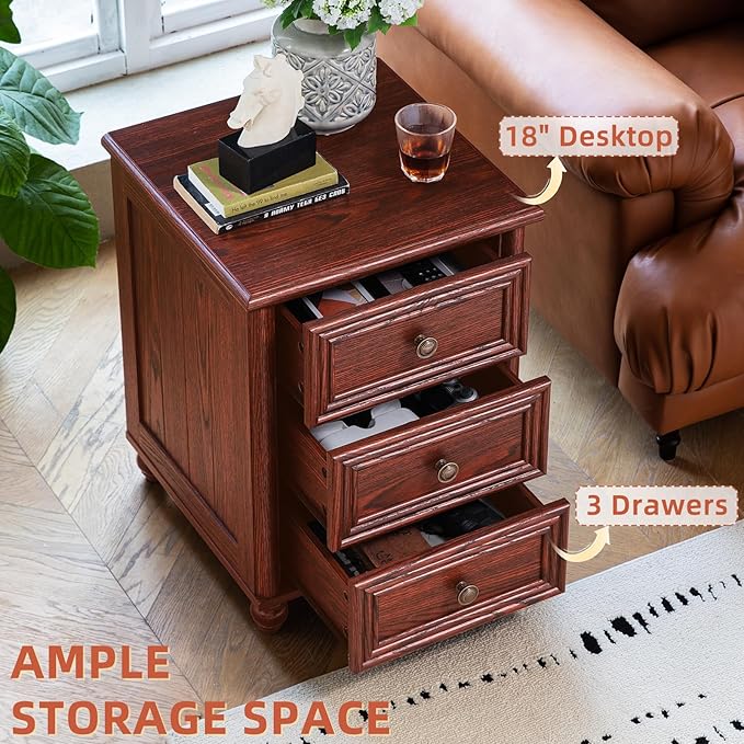 Farmhouse Dressers & Night Stand Set of 3, Wood 54'' Wide Dresser & 18'' Chest of Drawers, Roman Column 3 Drawers Nightstand Set of 2, Bedroom Furniture Dresser Suites for Living Room, Hallway Home