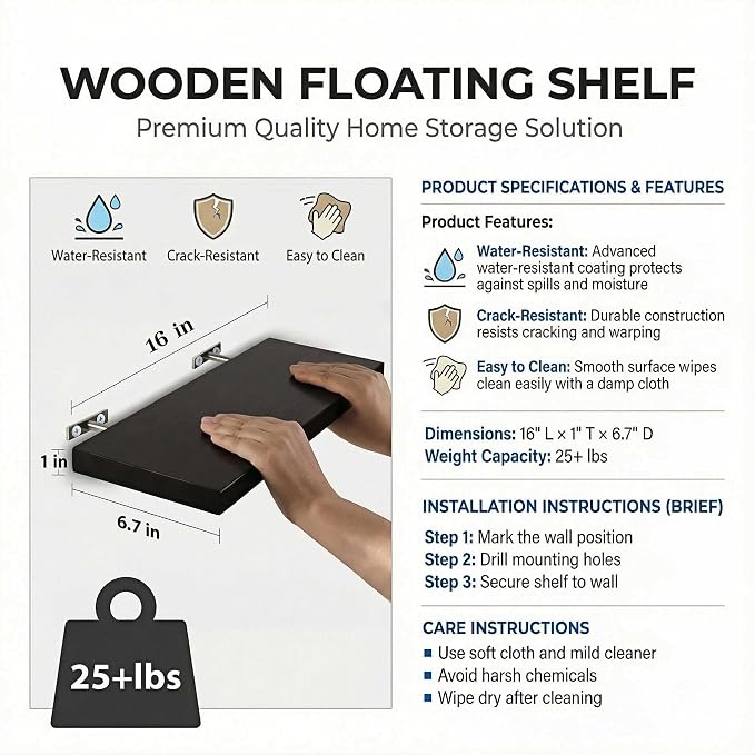 SAUMONIERES Floating Shelves Wall Shelf Solid Wood for Bathroom Bedroom Kitchen Set of 3, Espresso Wall Shelves