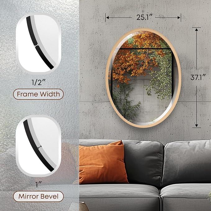 OVALCREST - Oval Wooden Beveled Wall Mirror for Home Decor, Bathroom, Vanity, Bedroom, Living Room, Hallway - London Style (Gold Paint) 37.1 x 25.1
