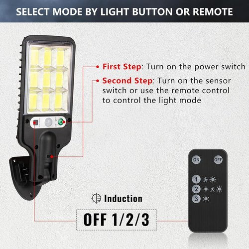 Flumy Solar Powered Outdoor Street Lights - 108 Motion Sensor Flood Lights, 6500K, IP65 Waterproof | 4 Pack