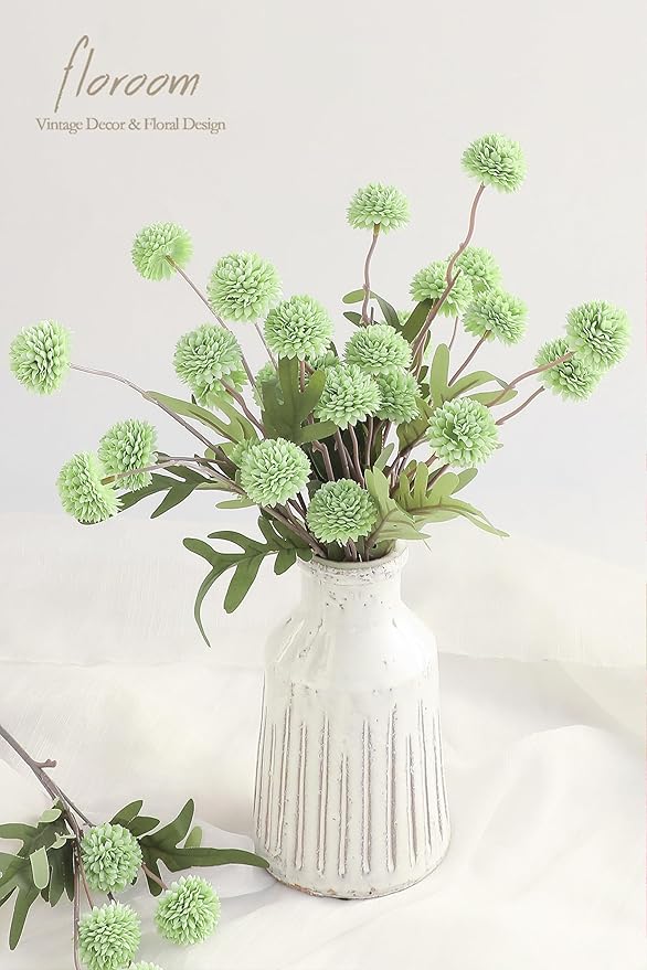 Floroom 6pcs Elf Green Faux Silk Mums Artificial Flowers, Bulk Fake Small Mini Chrysanthemums with Stems for DIY Sage Green Wedding Centerpieces Floral Arrangements Vase Fillers Home Decorations
