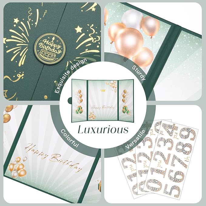 Green Gold Birthday Party Decorations,18" x 12" Creative Birthday Decorations Guest Sign in Book Alternative, for Men and Women of All Ages, Happy Birthday Party Supplies