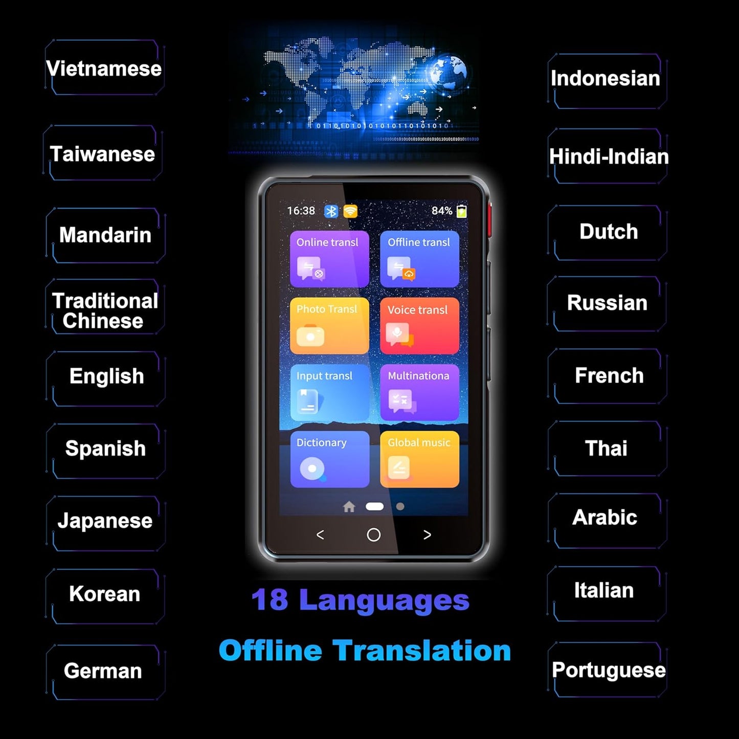 Skiennix Language Translator Device - Two-Way AI Voice Translation, 139+ Languages, 4" HD Offline/Photo Support