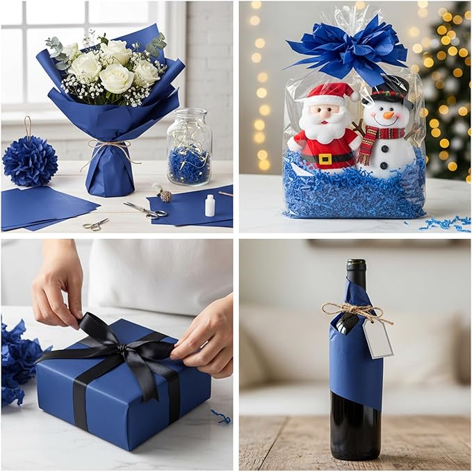 Qilery 500 Sheets Navy Blue Tissue Paper Bulk for Gift Bags 15 x 20 Inch Acid Free Packaging Wrapping Paper Sheets for Winter Hanukkah Christmas Decor DIY Crafts, Birthday Party, Shipping Packing