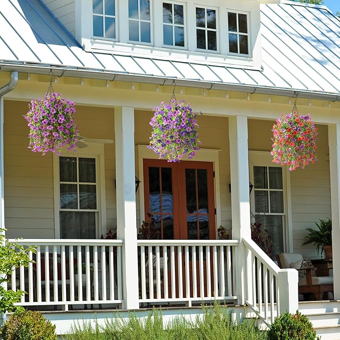 Artificial Faux Flowers Plants for Outdoor Spring Summer Decoration, 2PCS Fake Silk Daisy Flowers No Fade UV Resistant Realistic for Outside Home Planter Porch Patio Balcony Yard Decor (Purple)