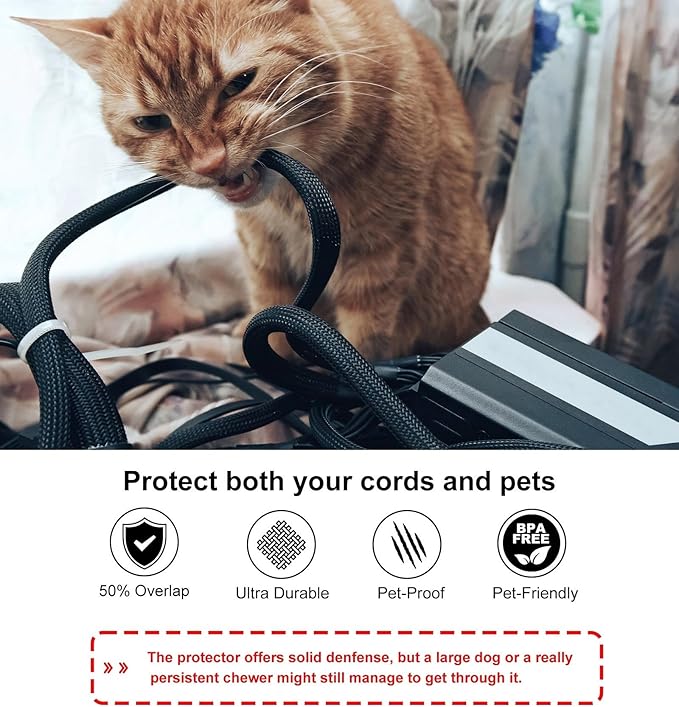Secbolt Cord Protectors from Pets No Chew, 25ft - 1/2 inch Ultra Durable Cord Covers for Pets, Bite-Resistant Cable and Wire Protector for Cats, Dogs, Rabbits - Black