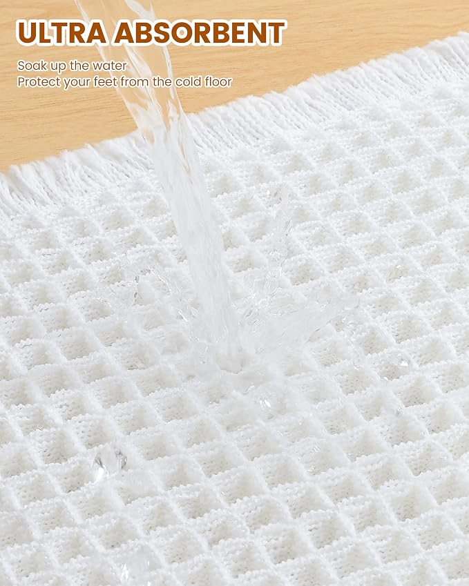Smiry Waffle Bath Mat 72x24, Extra Soft Absorbent Bathroom Rugs, Non Slip Machine Washable Quick Dry Bath Rugs for Bathroom Floor, Tub, Shower, Home Decor Accessories, White