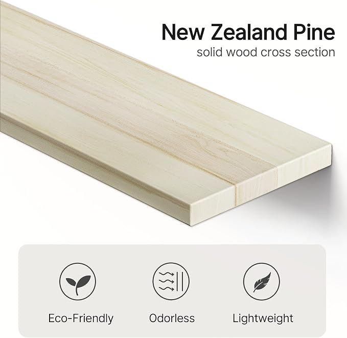 Vailando Floating Shelves for Wall, Set of 3 Solid Wood Wall Mounted Shelves, 16" Rustic Poplar Display Shelf for Bedroom, Living Room, Bathroom, and Kitchen Decor - Heavy-Duty & Natural Pine