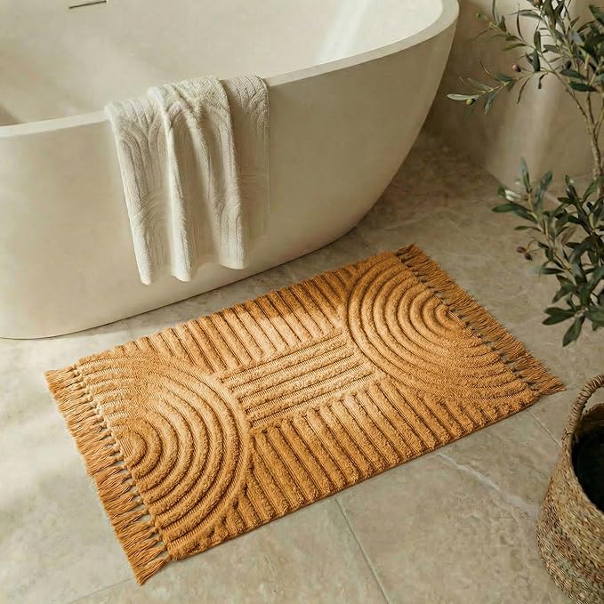 KIBAGA Beautiful Boho Rug with Tassels for Your Bathroom - Soft 2 x 3 ft. Cotton Rug Fits Perfectly Into Your Bath - Washable, Non-Slip Mat Ideal to Enhance Any Modern Home Decor, 24 x 36 inch