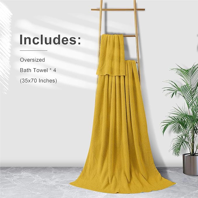 Smuge Extra Large Bath Towel Sheet Set 35x70 Inches - Oversized Bath Towels Set,Jumbo Large Microfiber - Quick Dry,Super Soft,Highly Absorbent Towel Set for Bathroom,Hotel,SPA,Pack of 4(Sweet Yellow)