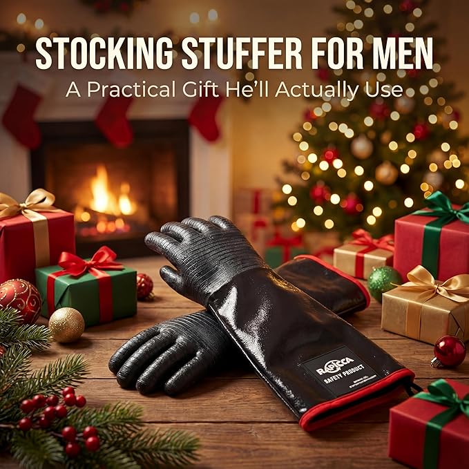 RAPICCA 700°F Heat Resistant BBQ Grill Gloves: Oil Resistant Waterproof for Smoking Grilling Cooking Barbecue Deep Frying Turkey Rotisserie Handling Hot Greacy Meat Stocking Stuffers - Long Sleeve