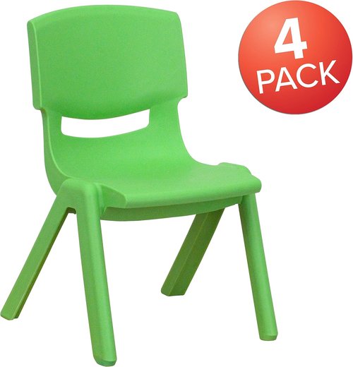 Emma + Oliver Stackable Preschool Chairs - 4 Pack Green Plastic Design, 10.5" H Seat