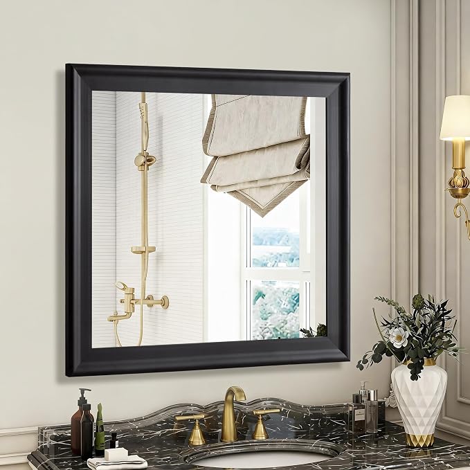 CULER Black Wall Mirror for Bathroom,Rectangle 30 x 30 inch Hanging Vanity Mirrors for Living Room,Bedroom,Entryway