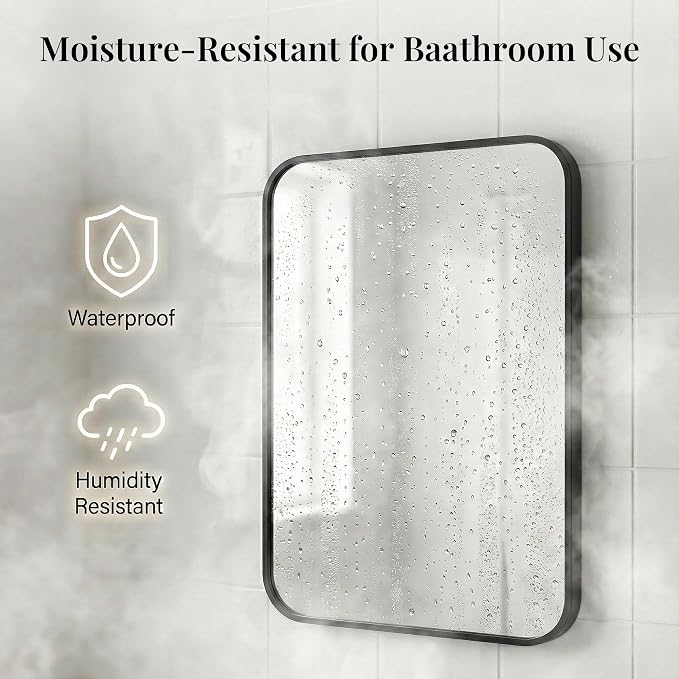 2-Pack 24x30 Inch Matte Black Bathroom Vanity Mirrors | Flush Mount Deep Set Metal Wall Mirror for Over Sink | HD Shatterproof Glass, Rustproof
