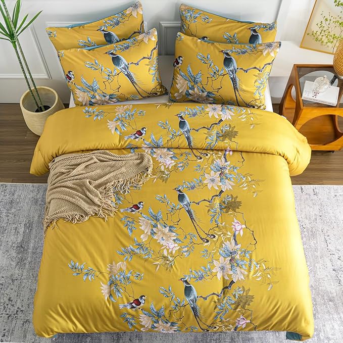 Comforter Set Twin Floral Birds 2 Pieces Soft 3D Bedding Comforter Tree Branches Flowers Print Botanical Comforter Set for All Seasons 1 Comforter and 1 Pillowcases (Birds, Twin)