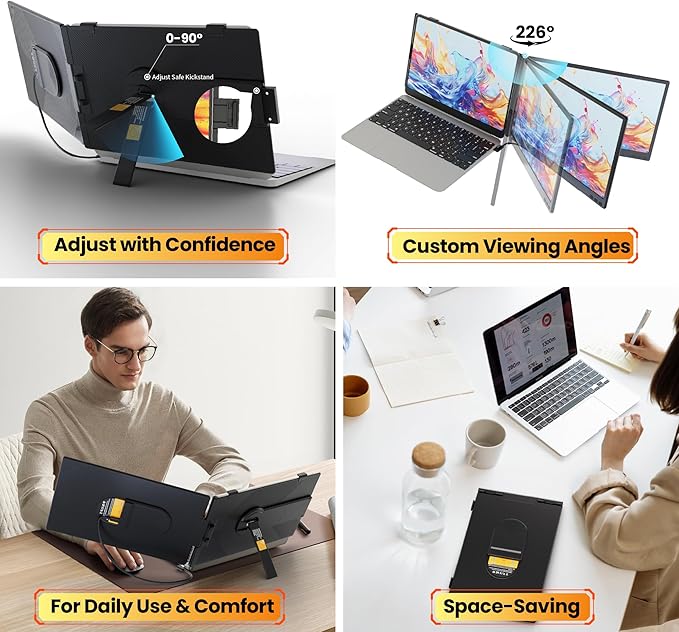 Laptop Screen Extender 0.27" Ultra-Thin, 14" FHD 1080P IPS Lightweight Dual Portable Monitor, USB-C/HDMI Plug & Play for 13-17" Laptops, Travel screen compatible with Windows/Mac/Chrome/Switch/Android