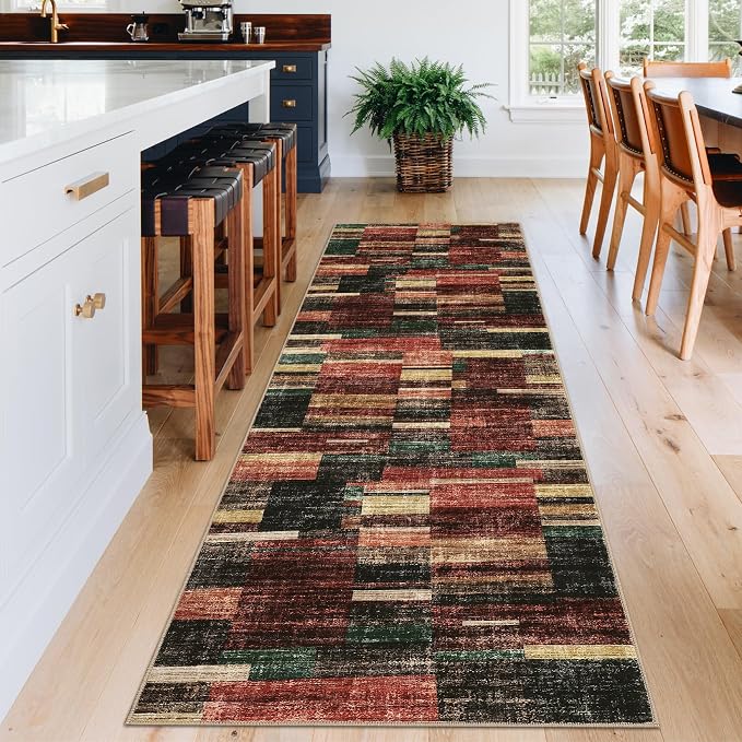 Washable Runner Rug for Hallway 2x6 Runner Non Slip Kitchen Rugs Modern Entryway Rug Farmhouse Soft Bathroom Rugs Stain Resistant Carpet for Laundry Bedroom 2'x6' Red