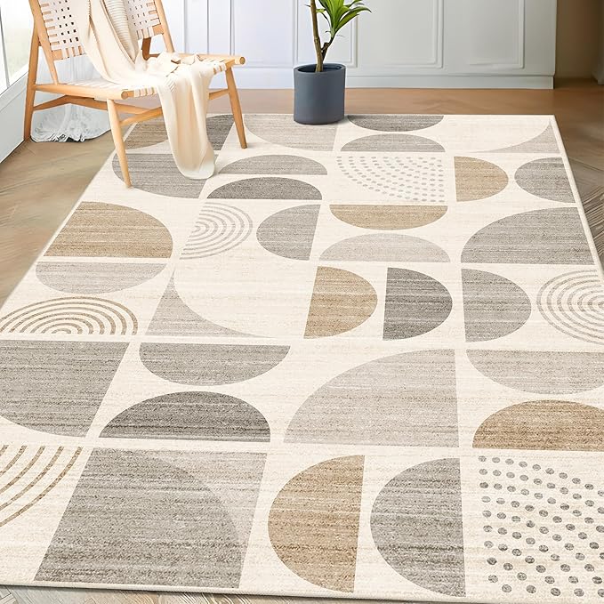 MUJOO Boho Rug Washable,3x5 Area Rugs for Bedroom Entryway Living Room Bedside,Small Throw Floor Carpet Non Slip Soft Indoor Modern Abstract Bohemian Neutral Beige