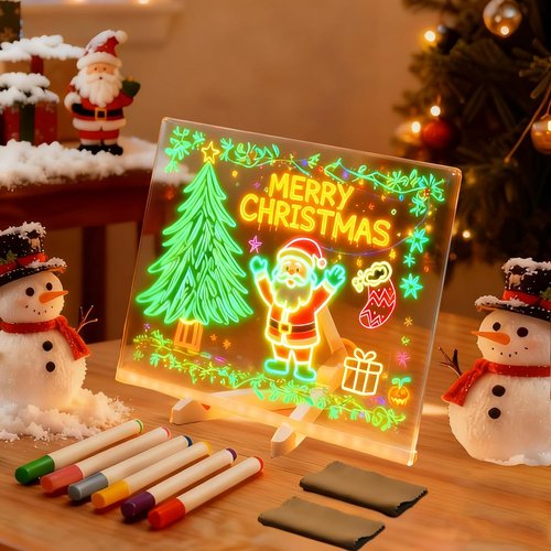 LED Note Board by [Brand Name] - Colorful Light Up Acrylic Message Board | 5.9 x 5.9 Inch Dry Erase Drawing Board for Home, Office & School