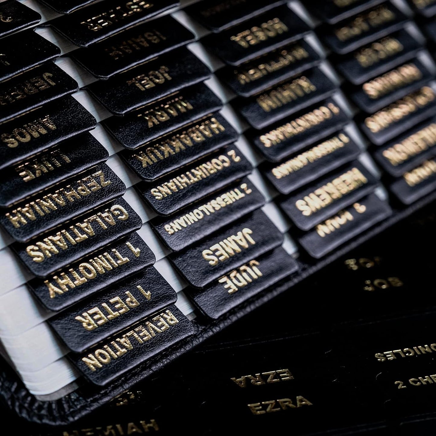 UPAFEXXI Leather Bible Tabs - Large Print Stickers with Gold Foil Lettering | Easy Navigation Labels (Black)