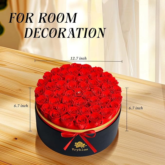 50 Forever Red Roses in a Box Preserved Flowers 100% Real Immortal Rose for Delivery Prime Graduation Birthday Home Decor Flower Eternal Rosas for Her Women Mom Wife Girlfriend
