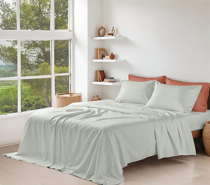 RUVANTI 100% Organic Cotton Sheets California King, Percale Weave, GOTS Certified, 4-Piece Set, Deep Pocket 13", Crisp & Breathable, Soft Durable Bedding, Sábanas Algodón Orgánico – Mineral Gray
