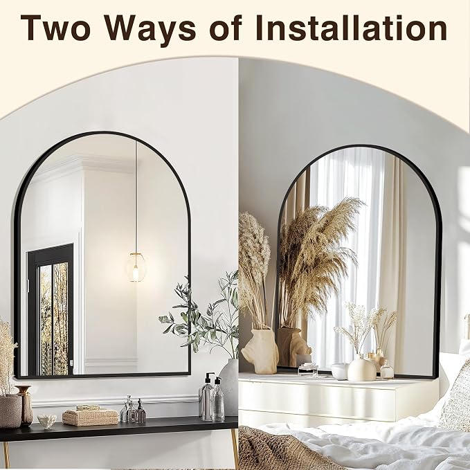 FICTOR Bathroom Mirror for Wall, Arched Vanity Bathroom Mirror for Over Sink, Metal Framed with HD Shatter-Proof Glass for Entryway, Living Room,Bedroom(30” x 40”, Black)