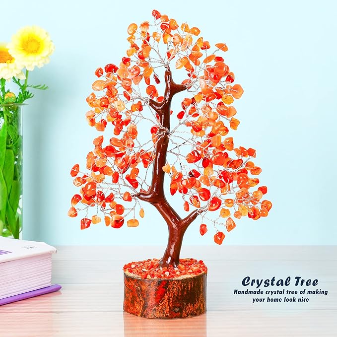 Carnelian - Crystal Tree - Gemstone - Crystal Bonsai Tree - Feng Shui - Money Crystal Stone - Crystal Tree of Life Decor - Crystal Gift - Spiritual Decor - Rock Tree - Chakra Stone