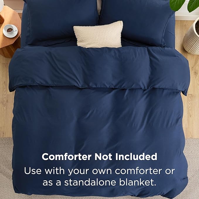 Bedsure Duvet Cover with Fitted Sheet King - Warm Deep Pocket, Hotel Luxury Soft Double Brushed Bedding Set with Zipper Closure, 1 Duvet Cover, 1 Fitted Sheet, 2 Pillow Shams, NO Comforter, Blue