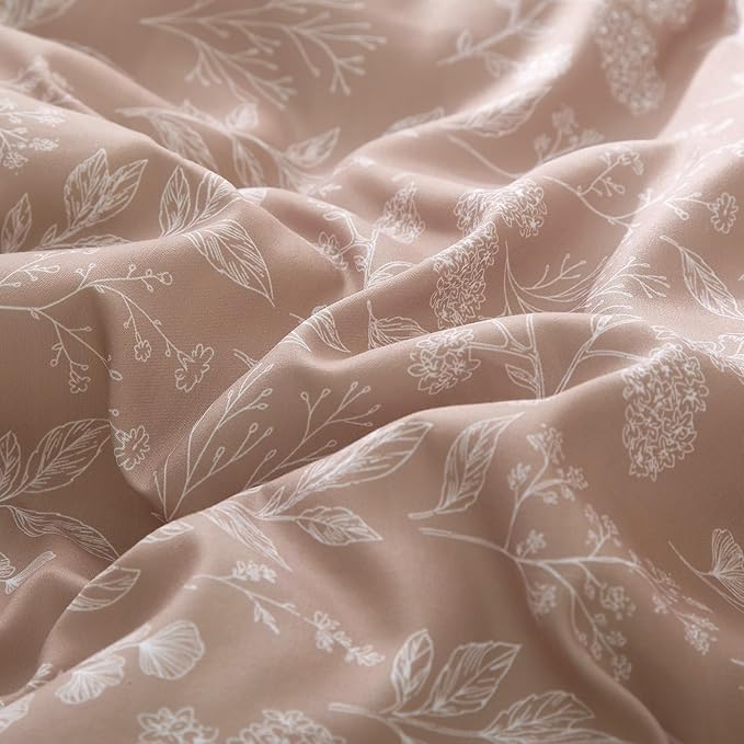 EAVD Vintage Style Garden Floral Duvet Cover Queen Grey Pink Soft Cotton Chic Cute Floral Bedding Set with 2 Pillowcases Botanical Duvet Cover with Zipper Closure