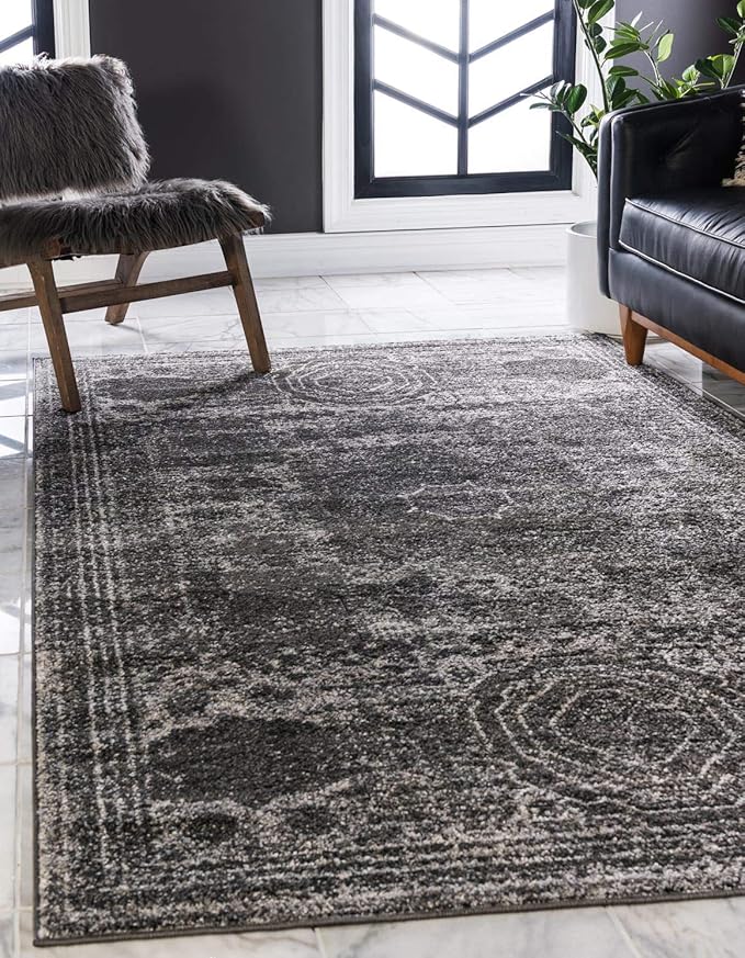 Unique Loom Bromley Collection Area Rug - Wells (7' 1" x 10' Rectangle, Dark Gray/ Gray)