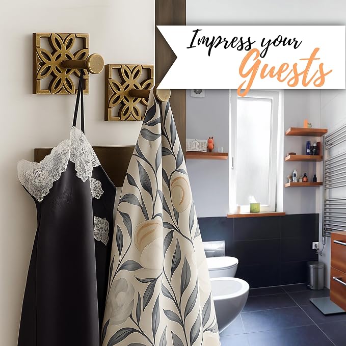 Autumn Alley Two Brass Hooks, Bathroom Towel Hook, Robe Hook Wall Mounted - Decorative Wall Hooks for Towel, Robe, Cast Coat and Door Hook for Bathroom Modern Unique Style, 2 Pack