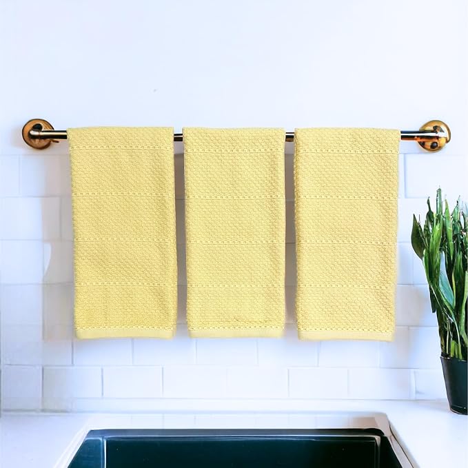 Serafina Home Light Butter Yellow Kitchen Hand Dish Towels: Oversized 28" x 18",100% Cotton Cloth Soft Cleaning Drying Absorbent Textured Design, Set of 3 Multipurpose for Everyday Use (Pale Yellow)