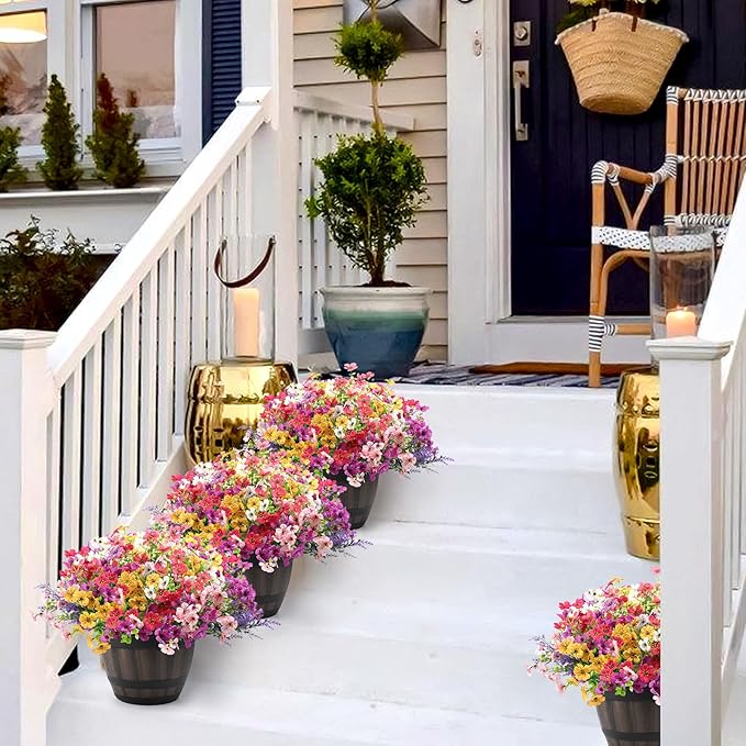 Artificial Fake Outdoor Plants Flowers for Outside Spring Summer Decoration, 12 Bundles Faux Silk Realistic UV Sun Resistant Colorful Mix Daisy Lavender for Porch Patio Window Box Yard Home Decor