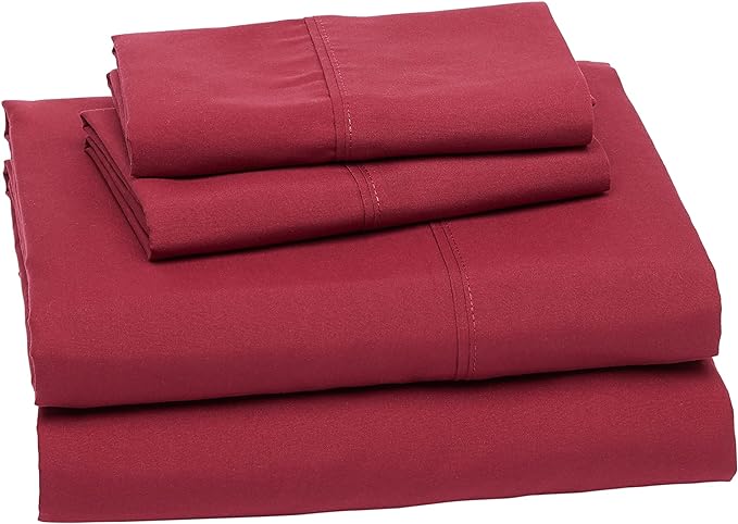 Amazon Basics Lightweight, Breathable Super Soft Easy Care Microfiber 4 Piece Bed Sheet Set with 14-Inch Deep Pockets, Full, Burgundy, Solid