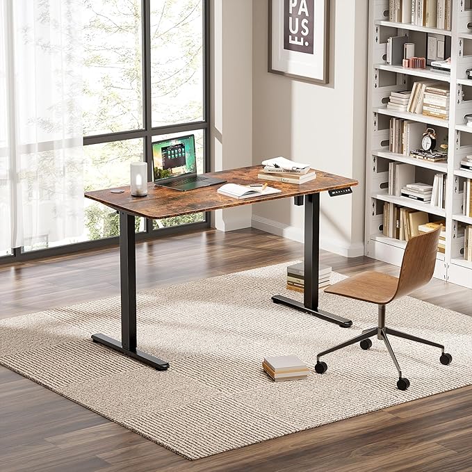 Electric Standing Desk 55 x 24 Inches, Height Adjustable Sit Stand Home Office Computer Desk with Memory Presets,Brown