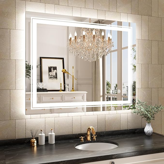 WTTY LED Bathroom Mirror with Light 40"x32",Modern LED Mirror for Bathroom,Stepless Dimmable Lighted Bathroom Mirror with Anti-Fog,Memory Function,Shatter-Proof