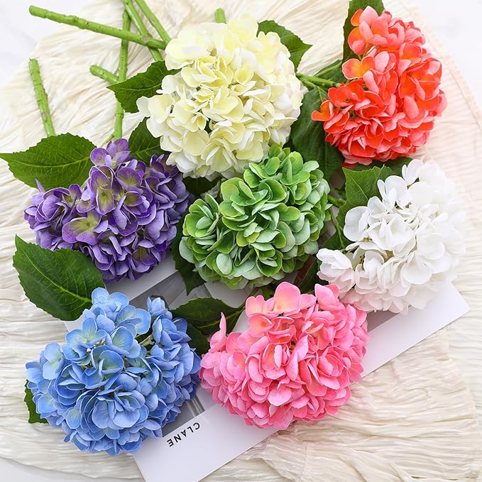3Pcs Hydrangea Artificial Flowers, 22.44" Real Touch Latex Faux Hydrangea with Long Stems & Leaves for Home Office Decor or Wedding, Party, Centerpieces, Floral Arrangements (Purple)