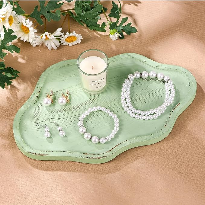 Small Decorative Tray Wood Decorative Serving Tray for Candles Perfume, Cloud Wooden Jewelry Tray Trinket Dish, Wooden Trays for Coffee Table Home Decor