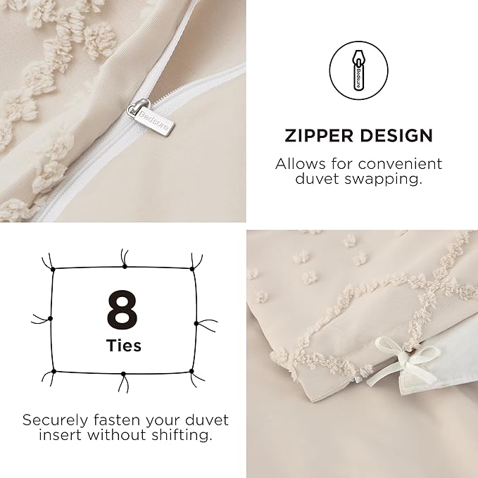 Bedsure Boho Duvet Cover King Size with Fitted Sheet - Boho Bedding Comforter Set, 4 Pieces, Includes 1 Duvet Cover 104"x90" with Zipper Closure, 2 Pillow Shams, 1 Fitted Sheet, Beige