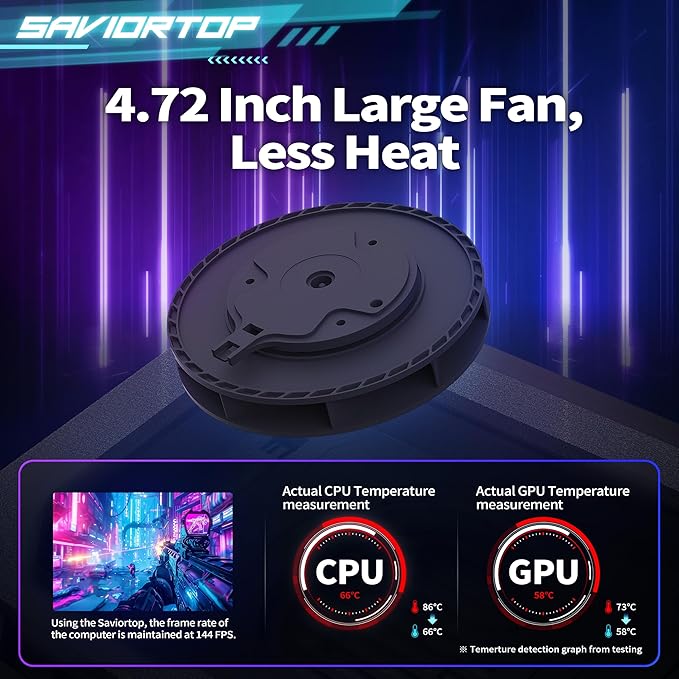 Brook Saviortop Gaming Laptop Cooling Pad – High-Speed 3500 RPM Laptop Cooler with Turbo Fan, RGB Cooling Stand for 10-19 Inch Laptops, Touch Control, USB-C Hub, Adjustable Height, Quiet Cooling Fan