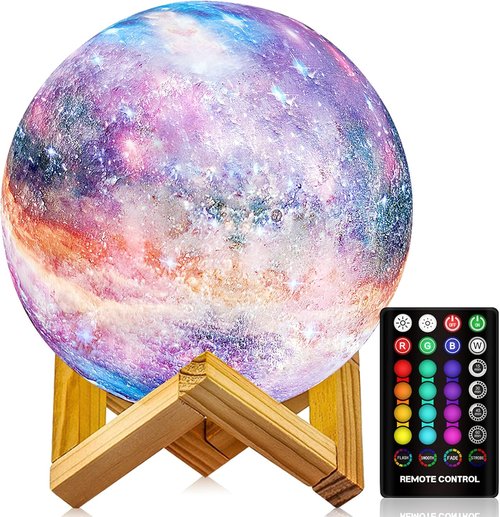 Moon Lamp - 3D Printing Galaxy Night Light with 16 Colors, Remote Control & USB Rechargeable | 4.8 Inch Home Decor Gift