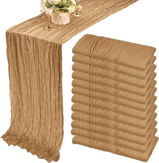 12 Pack 13Ft Cheesecloth Table Runner 35x157 Inch Boho Gauze Table Runner Cheese Cloth Long Table Runner Rustic Table Runner for Wedding Bridal Shower Birthday Party Table Decor (Nude)