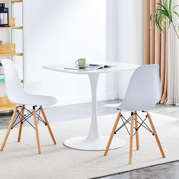 31.5 Inch Square Dining Table for 2 to 4 Person Mid Century Modern Tulip Table with Metal Pedestal Base Thick MDF Top for Apartment Kitchen Bistro Office, White